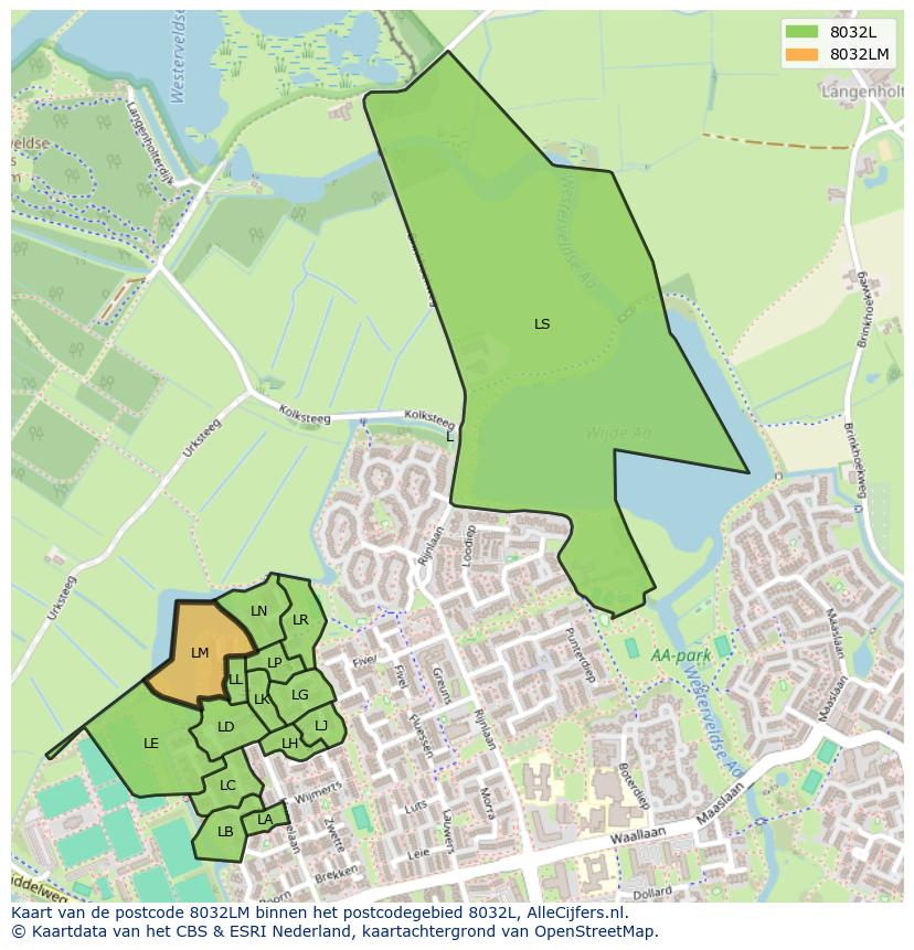 Afbeelding van het postcodegebied 8032 LM op de kaart.
