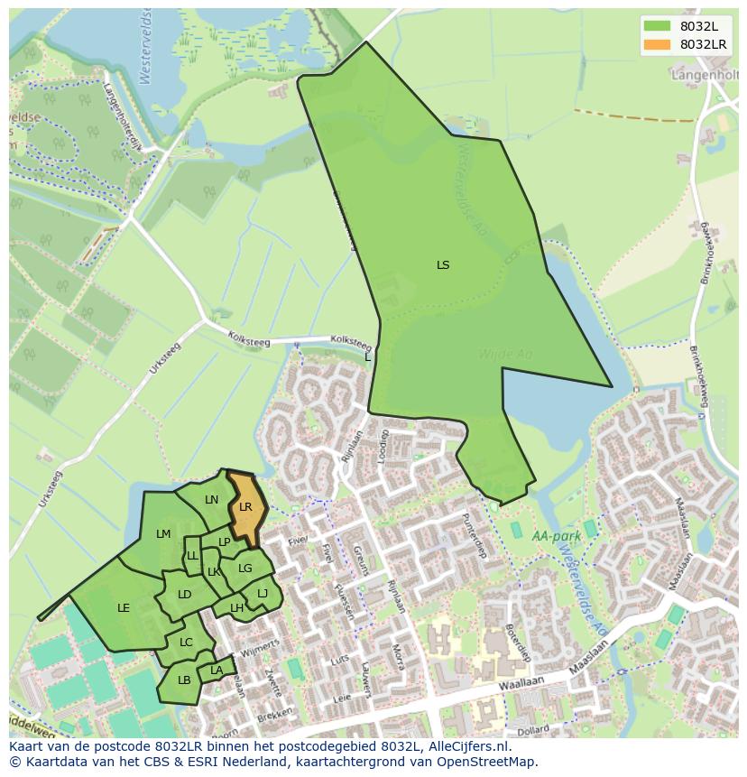 Afbeelding van het postcodegebied 8032 LR op de kaart.
