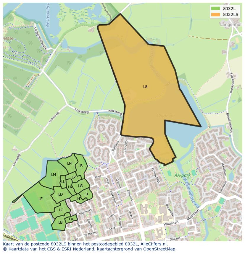 Afbeelding van het postcodegebied 8032 LS op de kaart.
