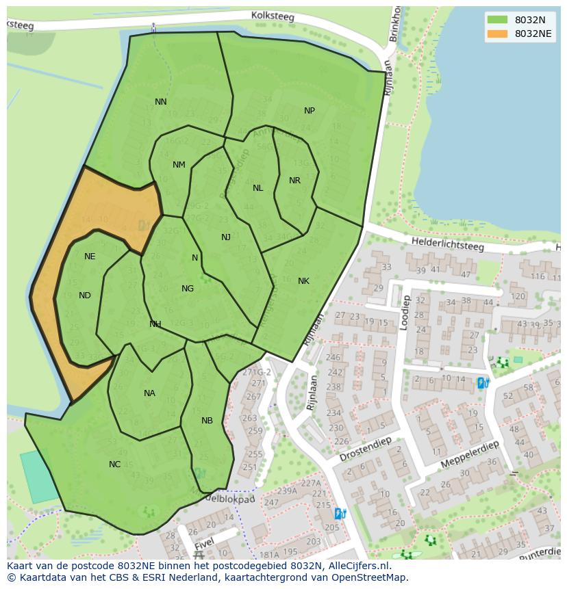 Afbeelding van het postcodegebied 8032 NE op de kaart.