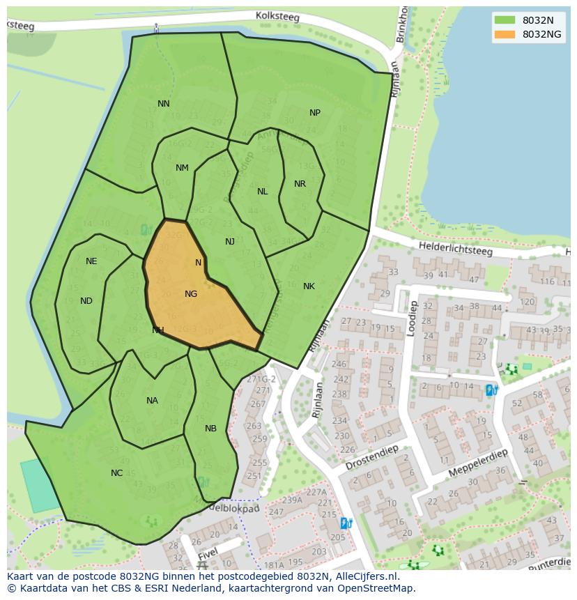 Afbeelding van het postcodegebied 8032 NG op de kaart.