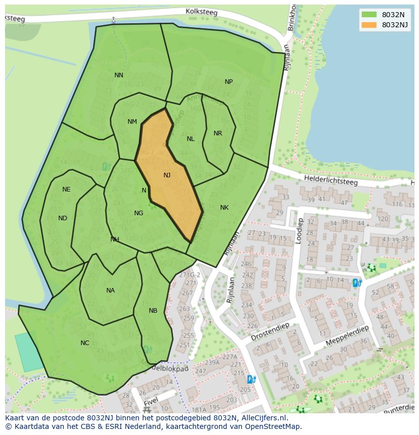Afbeelding van het postcodegebied 8032 NJ op de kaart.