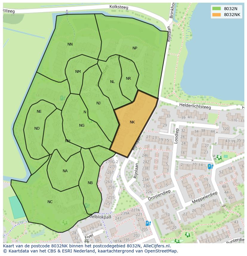 Afbeelding van het postcodegebied 8032 NK op de kaart.