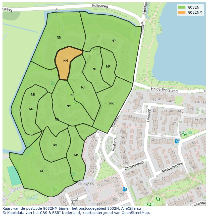 Afbeelding van het postcodegebied 8032 NM op de kaart.