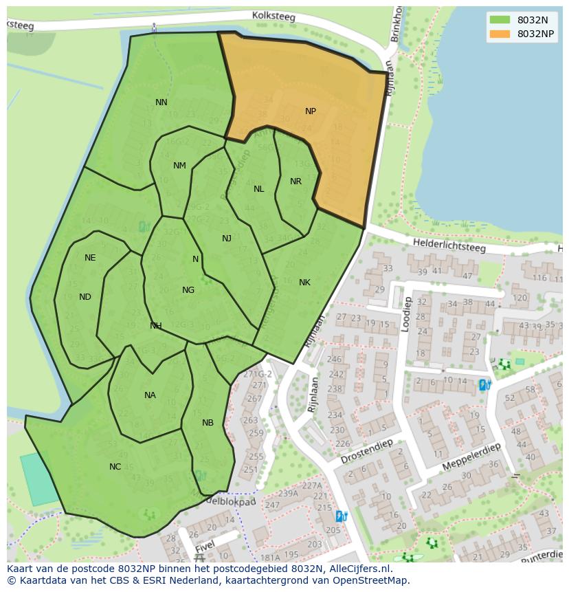Afbeelding van het postcodegebied 8032 NP op de kaart.