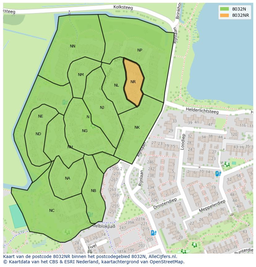 Afbeelding van het postcodegebied 8032 NR op de kaart.