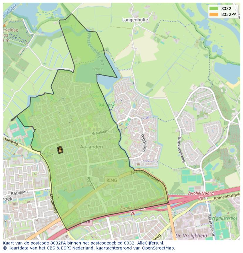 Afbeelding van het postcodegebied 8032 PA op de kaart.
