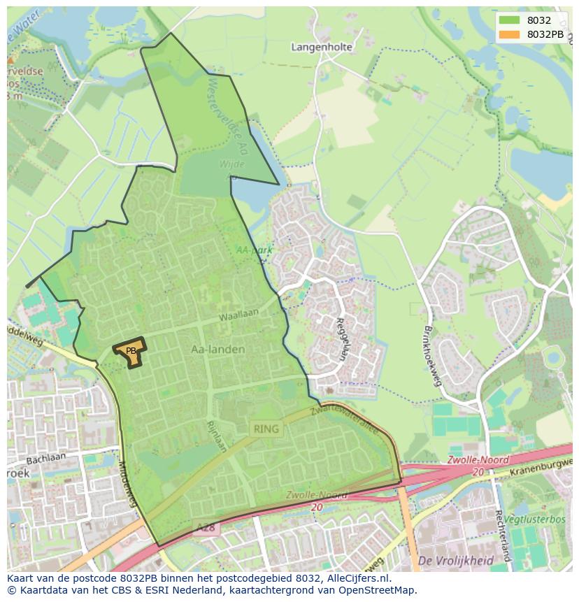 Afbeelding van het postcodegebied 8032 PB op de kaart.