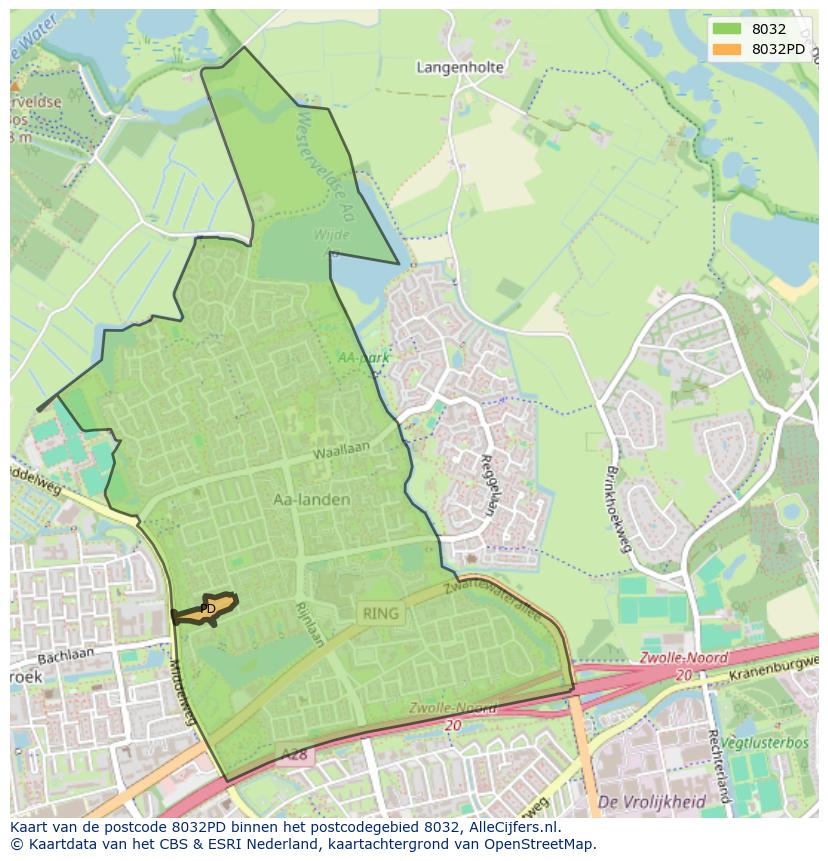Afbeelding van het postcodegebied 8032 PD op de kaart.