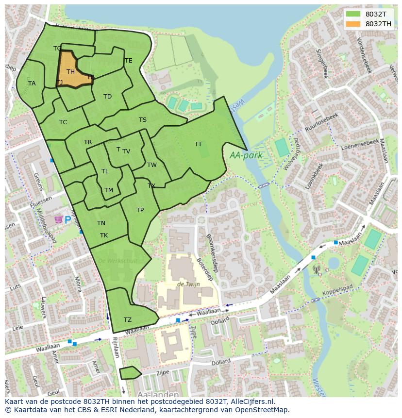 Afbeelding van het postcodegebied 8032 TH op de kaart.