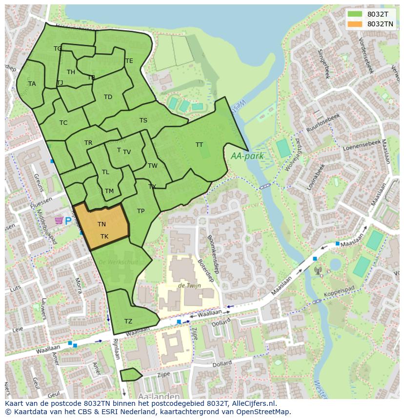 Afbeelding van het postcodegebied 8032 TN op de kaart.