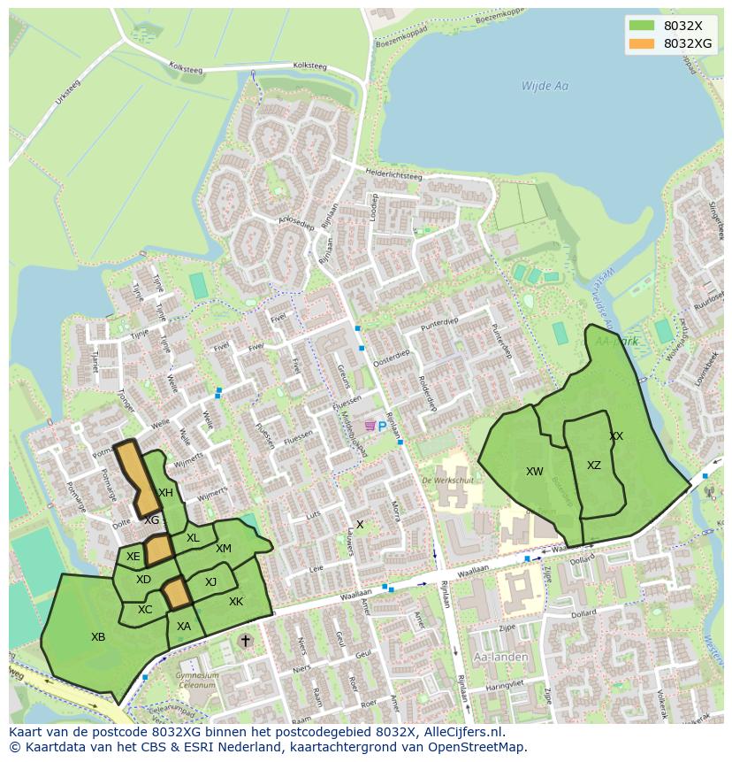 Afbeelding van het postcodegebied 8032 XG op de kaart.
