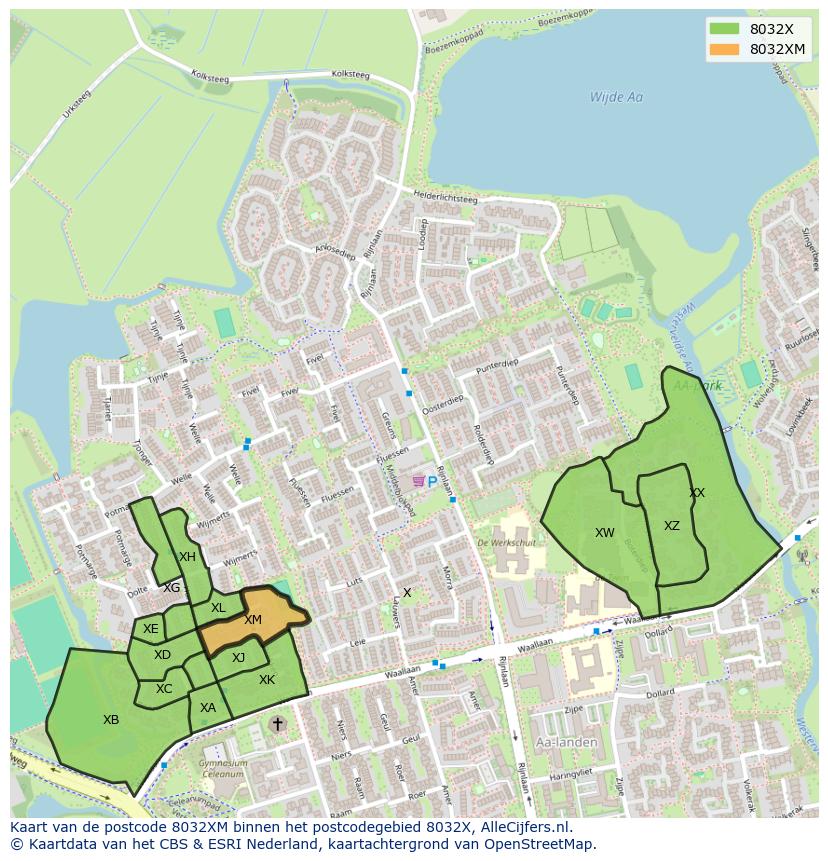 Afbeelding van het postcodegebied 8032 XM op de kaart.