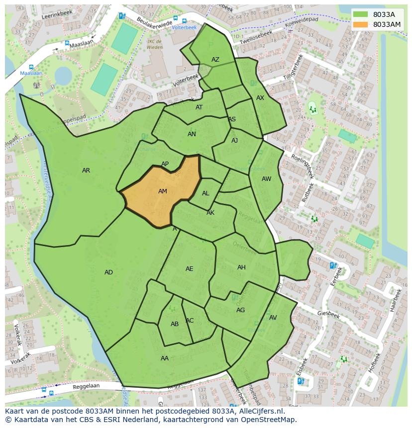Afbeelding van het postcodegebied 8033 AM op de kaart.
