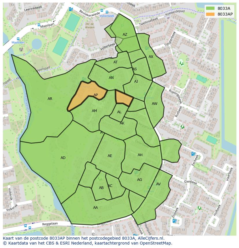 Afbeelding van het postcodegebied 8033 AP op de kaart.