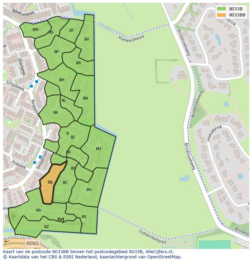 Afbeelding van het postcodegebied 8033 BB op de kaart.