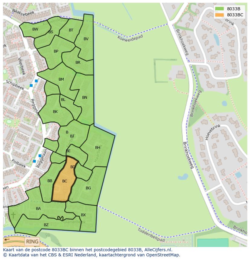 Afbeelding van het postcodegebied 8033 BC op de kaart.