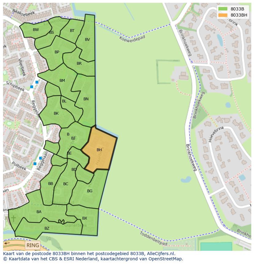 Afbeelding van het postcodegebied 8033 BH op de kaart.
