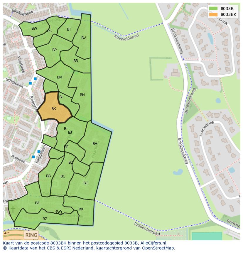 Afbeelding van het postcodegebied 8033 BK op de kaart.