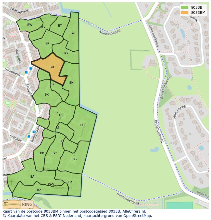 Afbeelding van het postcodegebied 8033 BM op de kaart.