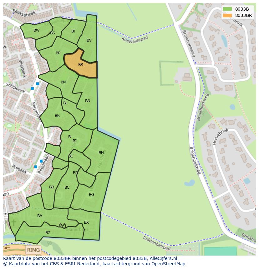 Afbeelding van het postcodegebied 8033 BR op de kaart.