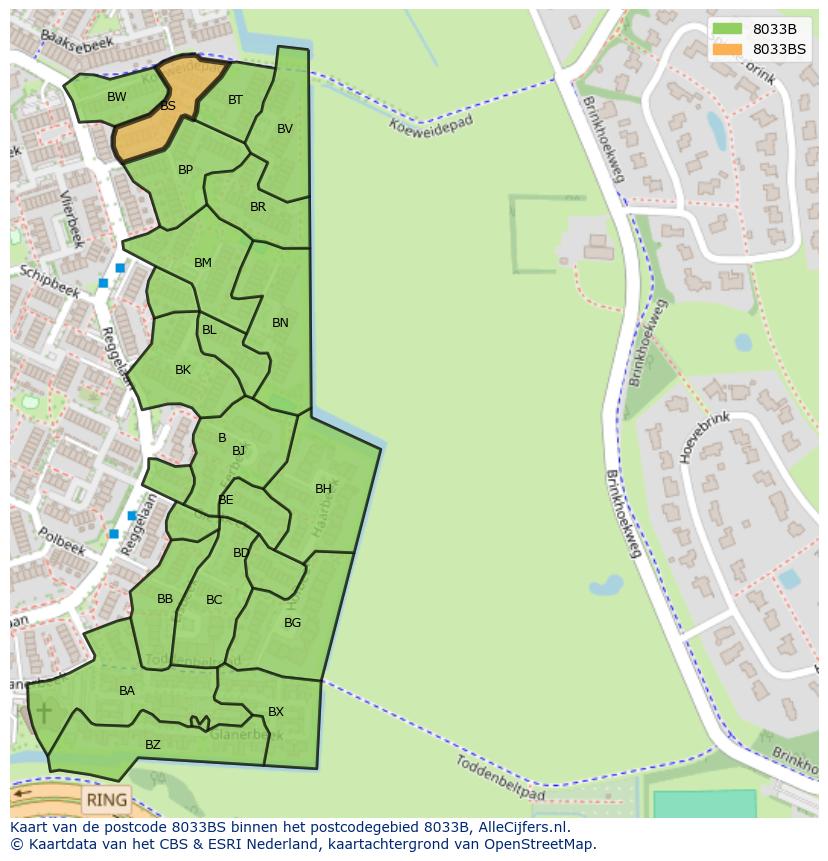 Afbeelding van het postcodegebied 8033 BS op de kaart.