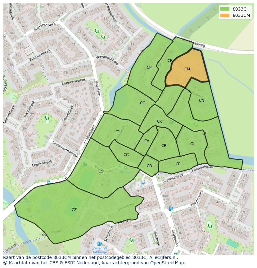 Afbeelding van het postcodegebied 8033 CM op de kaart.