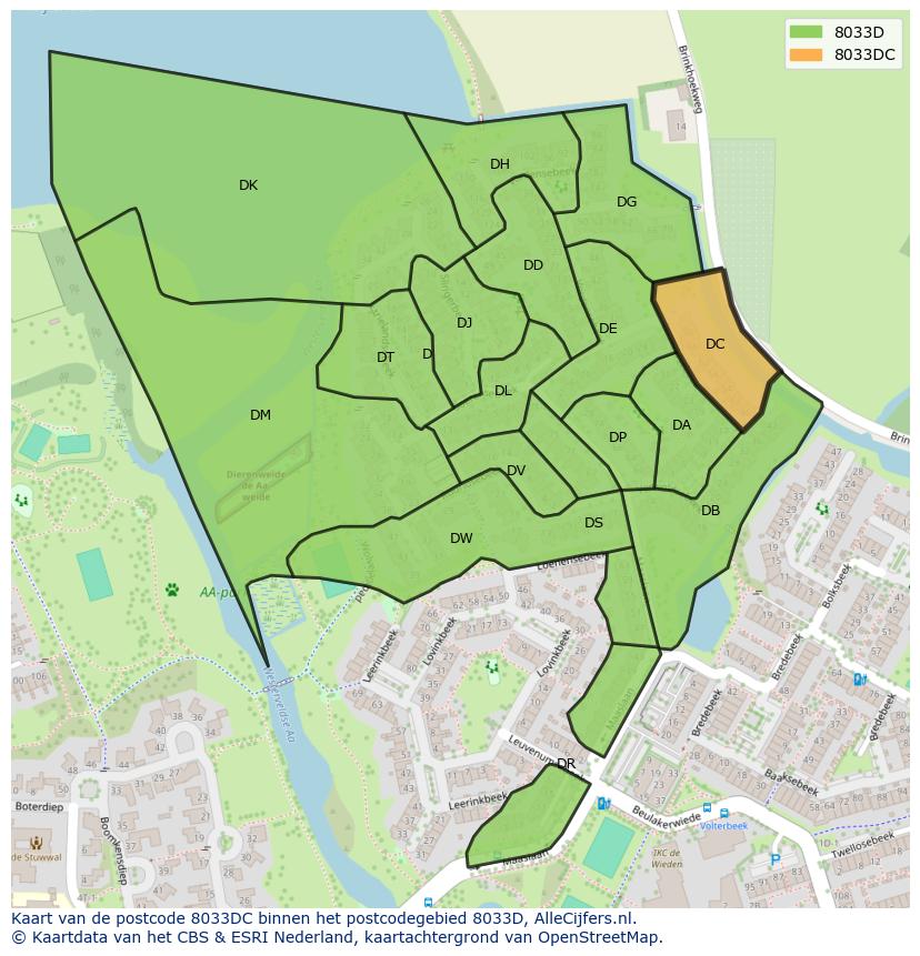 Afbeelding van het postcodegebied 8033 DC op de kaart.
