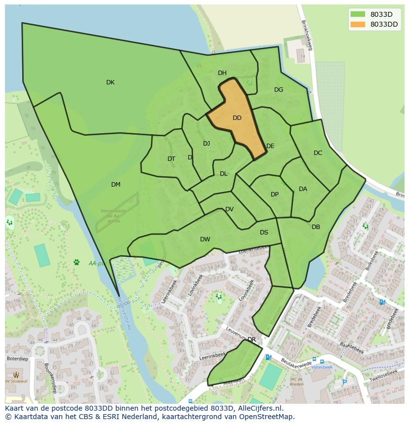 Afbeelding van het postcodegebied 8033 DD op de kaart.