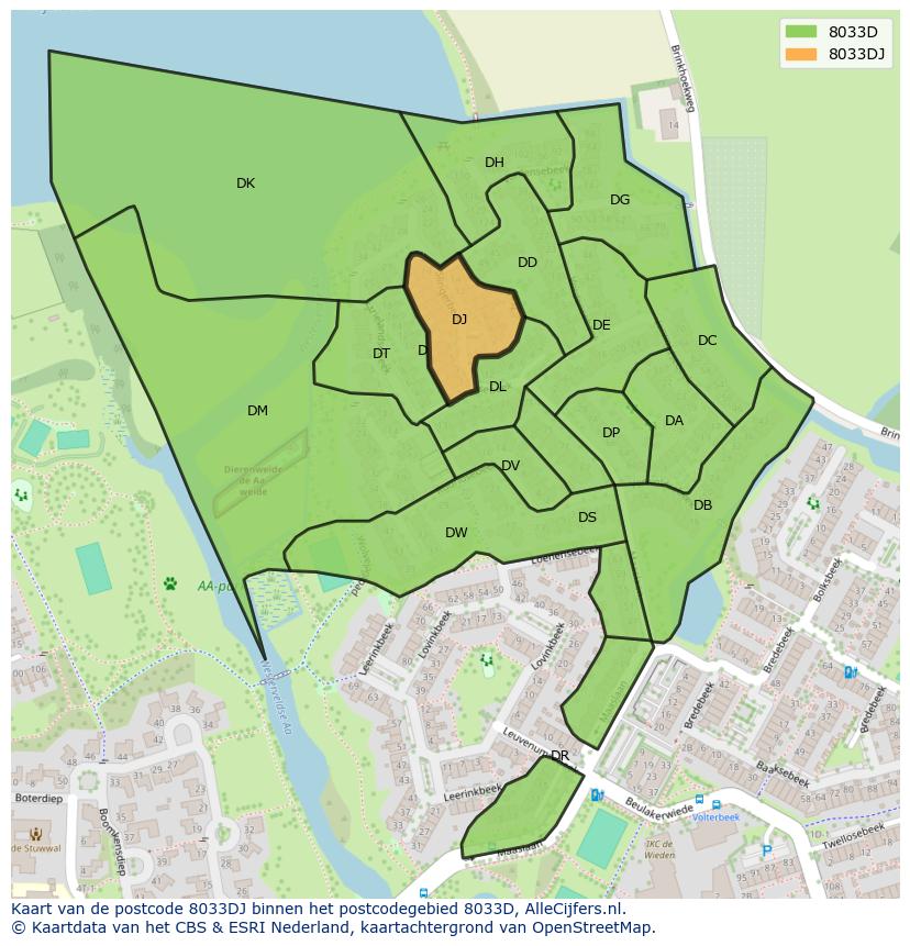 Afbeelding van het postcodegebied 8033 DJ op de kaart.