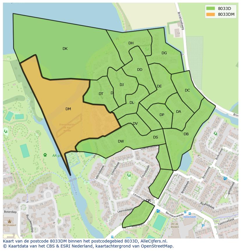 Afbeelding van het postcodegebied 8033 DM op de kaart.