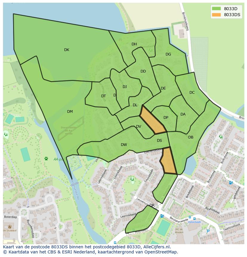 Afbeelding van het postcodegebied 8033 DS op de kaart.