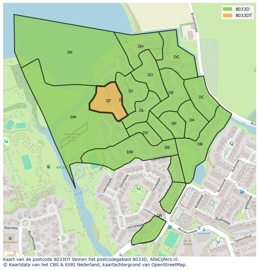 Afbeelding van het postcodegebied 8033 DT op de kaart.