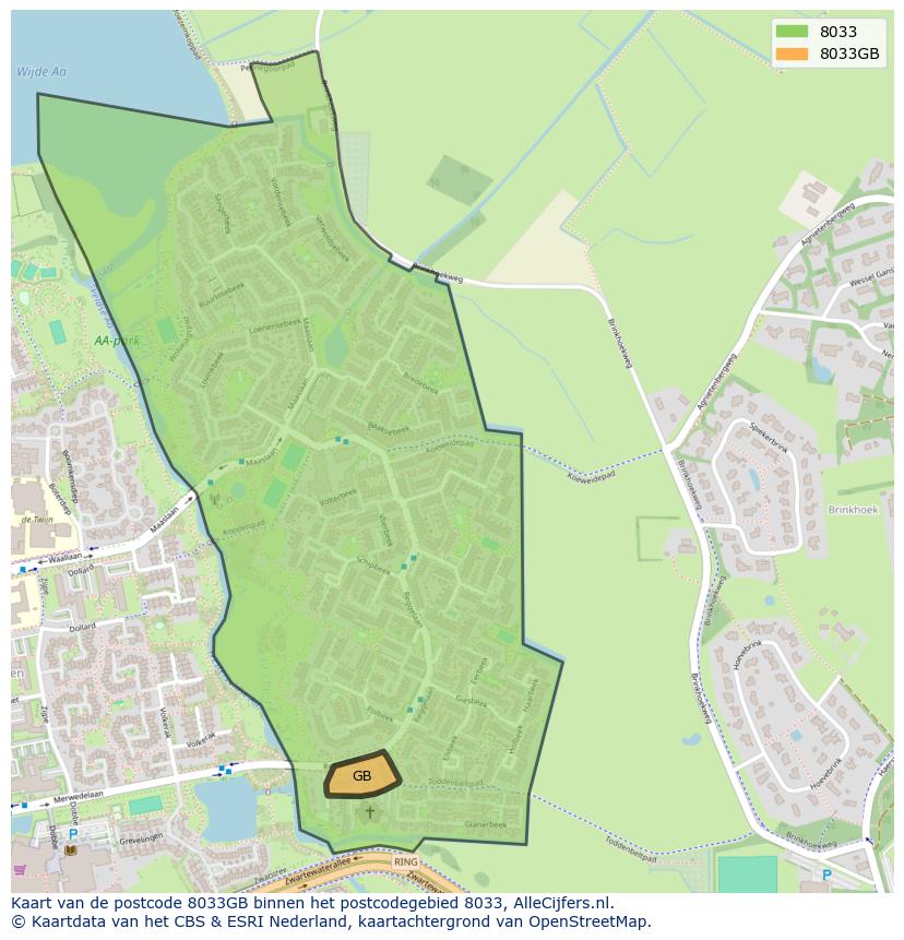 Afbeelding van het postcodegebied 8033 GB op de kaart.