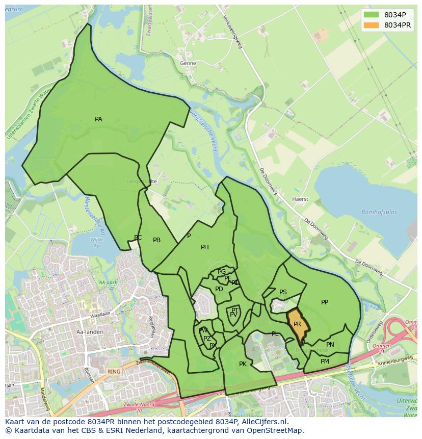 Afbeelding van het postcodegebied 8034 PR op de kaart.