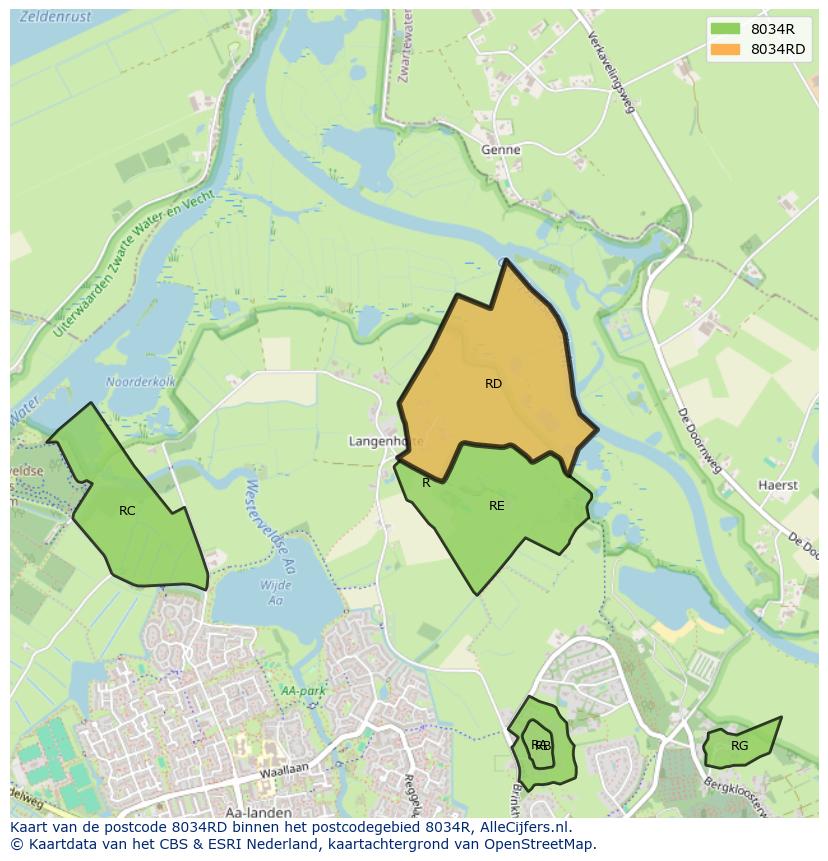 Afbeelding van het postcodegebied 8034 RD op de kaart.