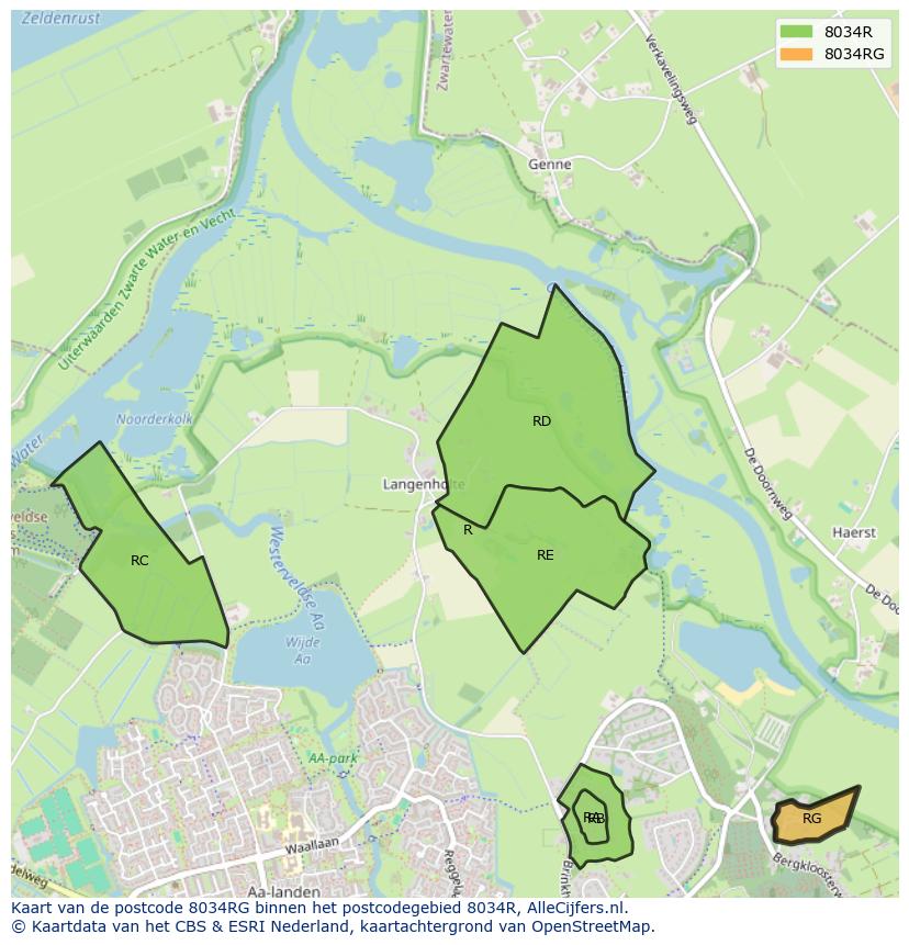 Afbeelding van het postcodegebied 8034 RG op de kaart.