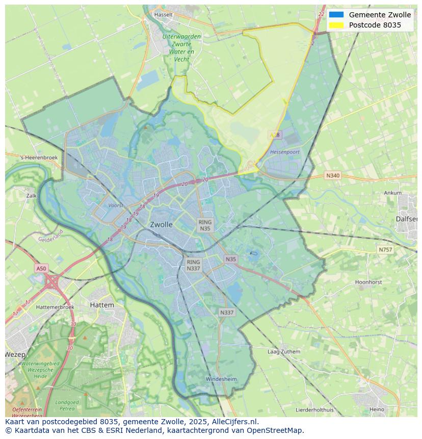 Afbeelding van het postcodegebied 8035 op de kaart.