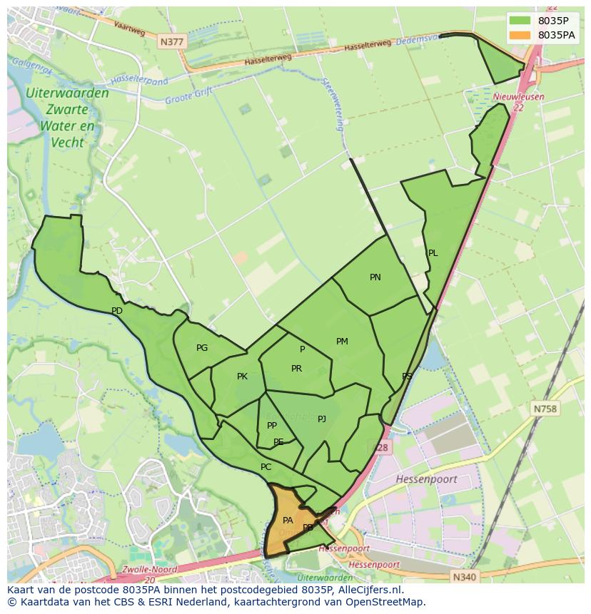 Afbeelding van het postcodegebied 8035 PA op de kaart.