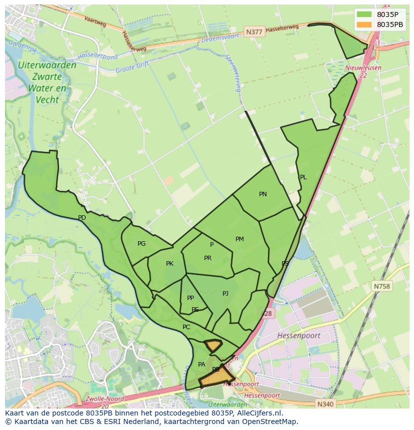 Afbeelding van het postcodegebied 8035 PB op de kaart.