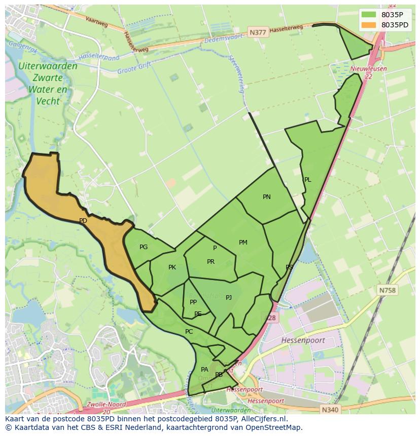 Afbeelding van het postcodegebied 8035 PD op de kaart.
