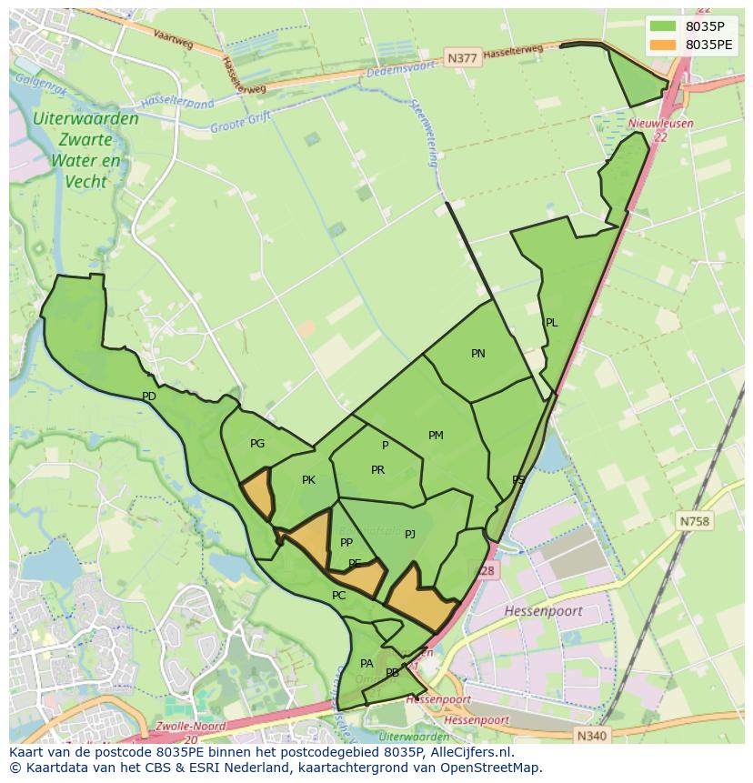 Afbeelding van het postcodegebied 8035 PE op de kaart.