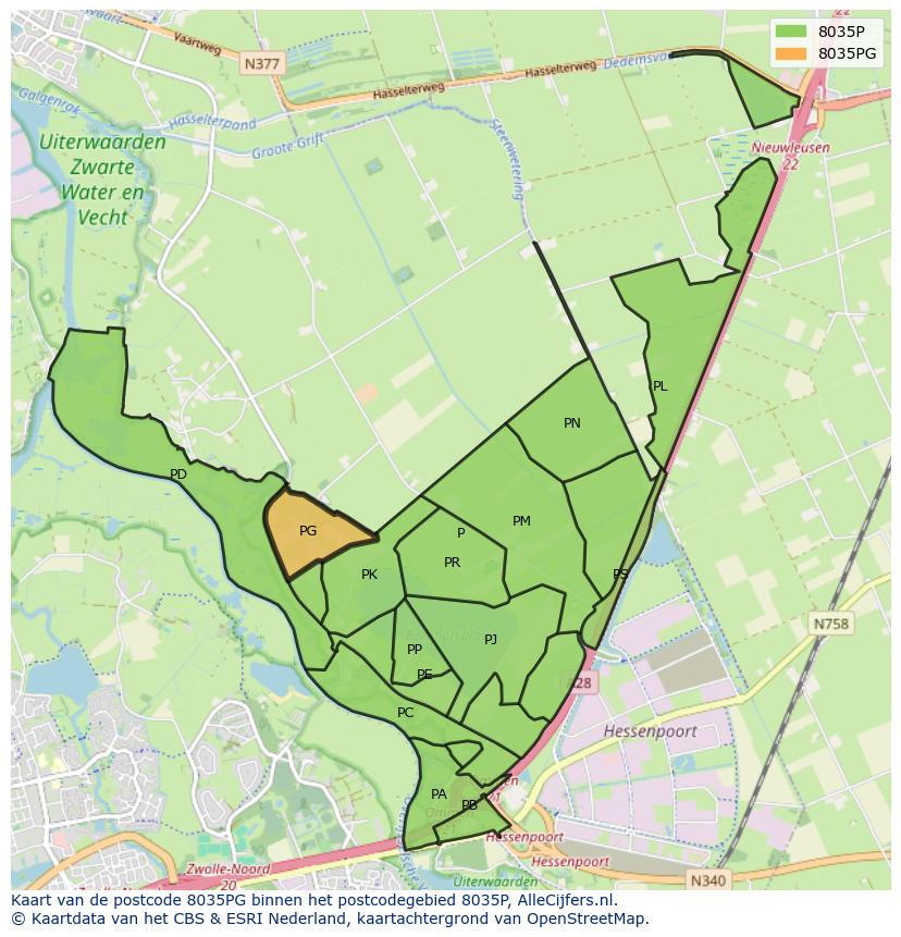 Afbeelding van het postcodegebied 8035 PG op de kaart.