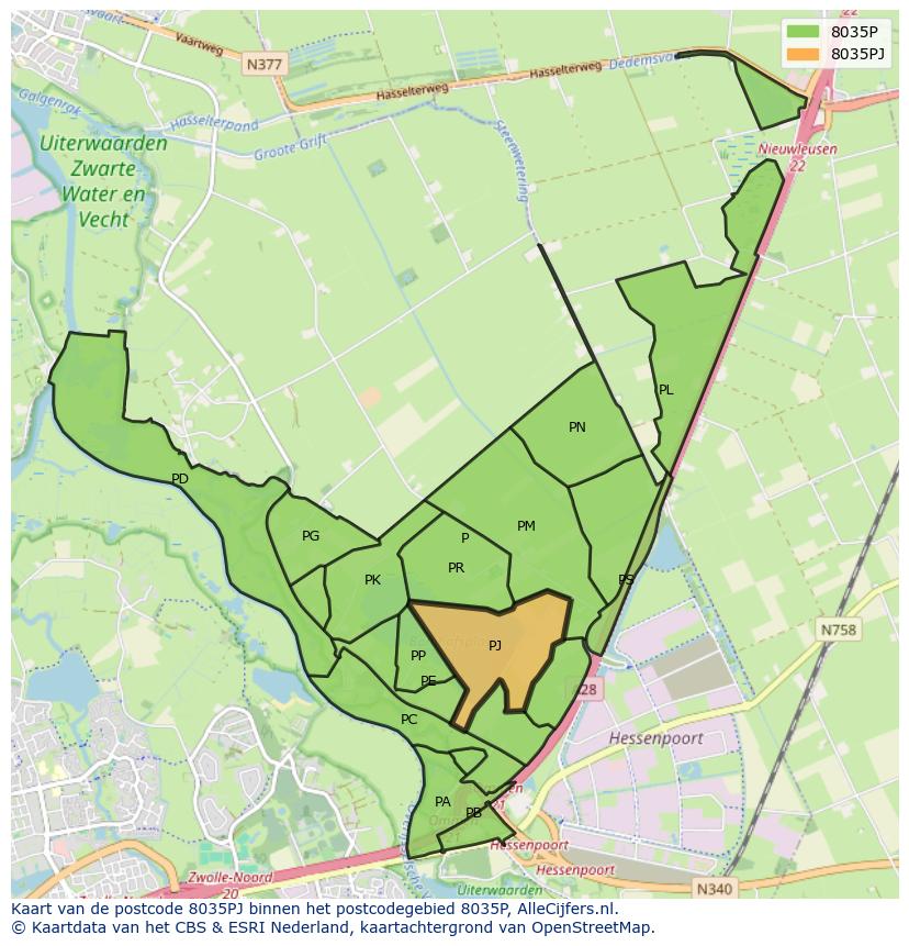 Afbeelding van het postcodegebied 8035 PJ op de kaart.