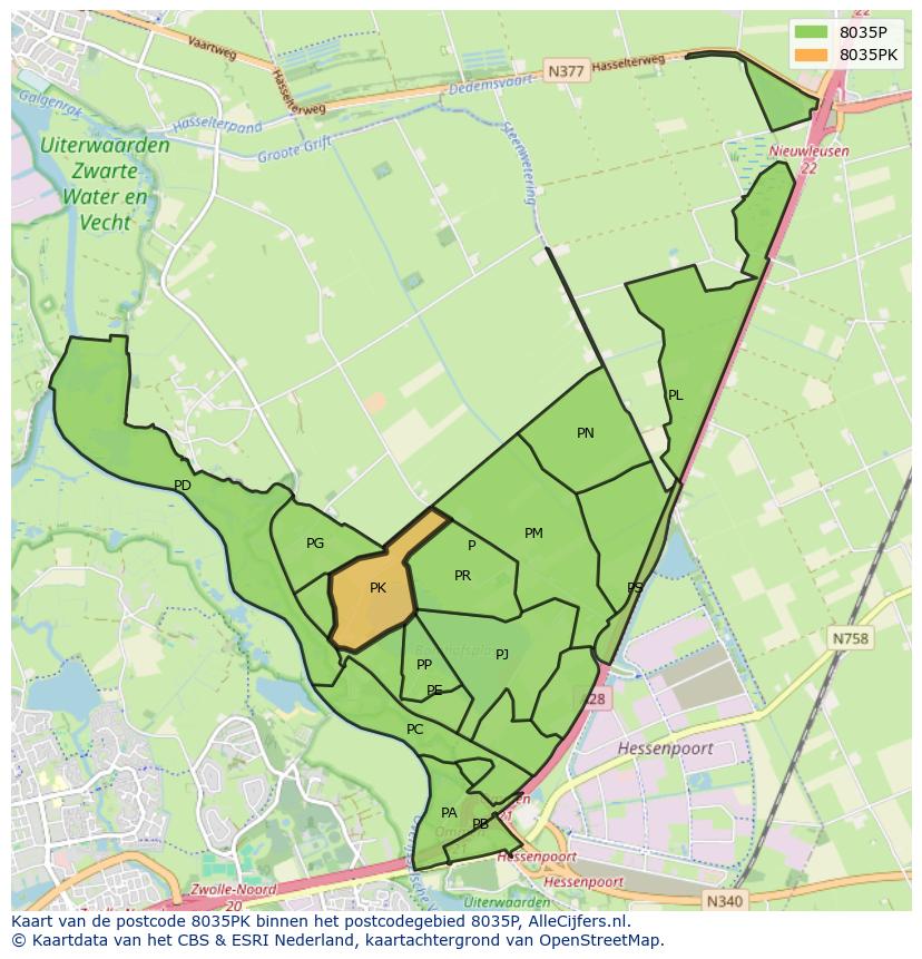 Afbeelding van het postcodegebied 8035 PK op de kaart.