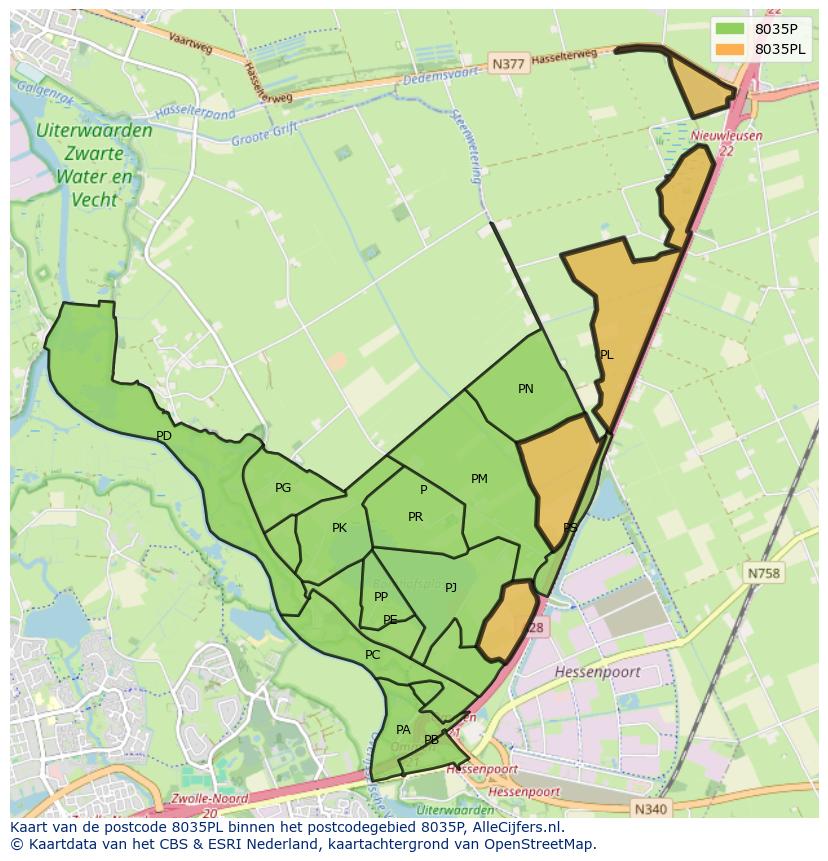 Afbeelding van het postcodegebied 8035 PL op de kaart.