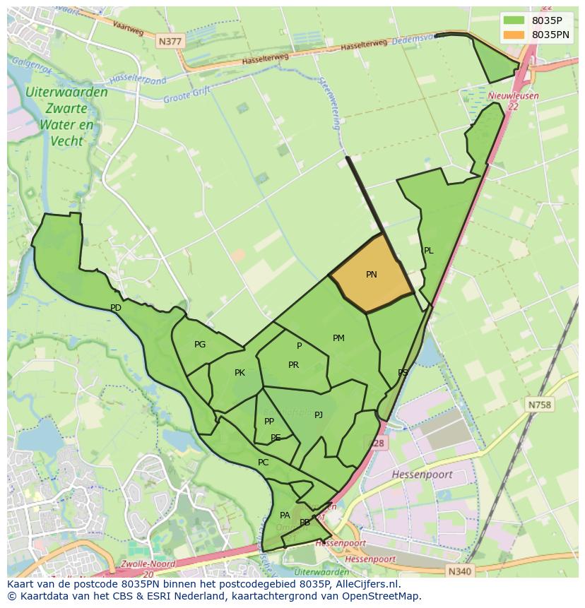 Afbeelding van het postcodegebied 8035 PN op de kaart.