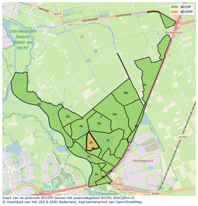Afbeelding van het postcodegebied 8035 PP op de kaart.