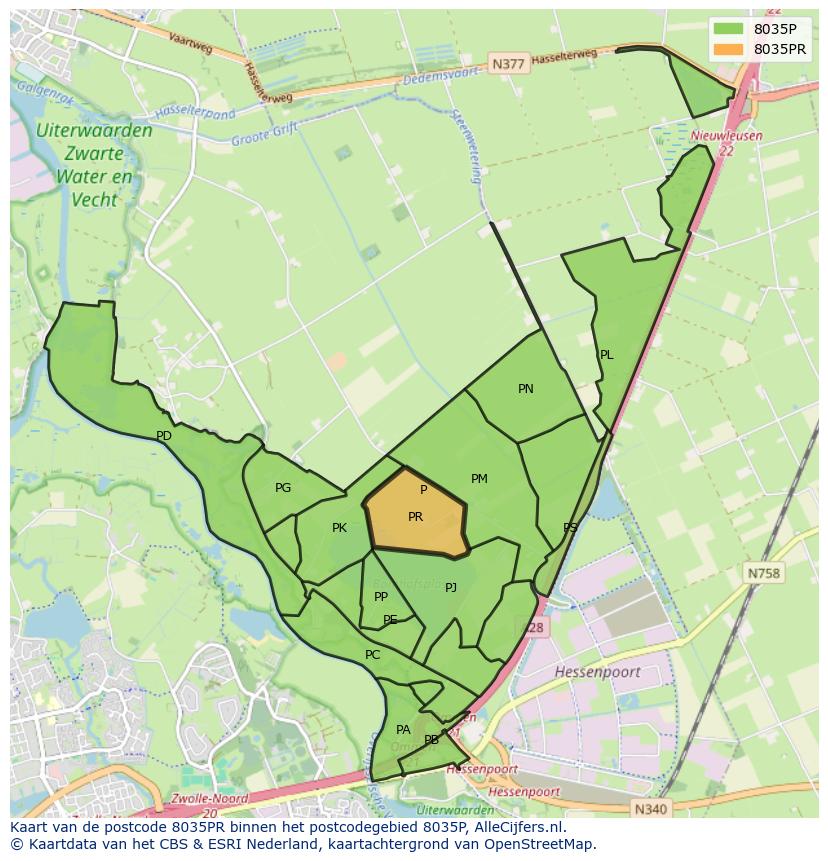 Afbeelding van het postcodegebied 8035 PR op de kaart.