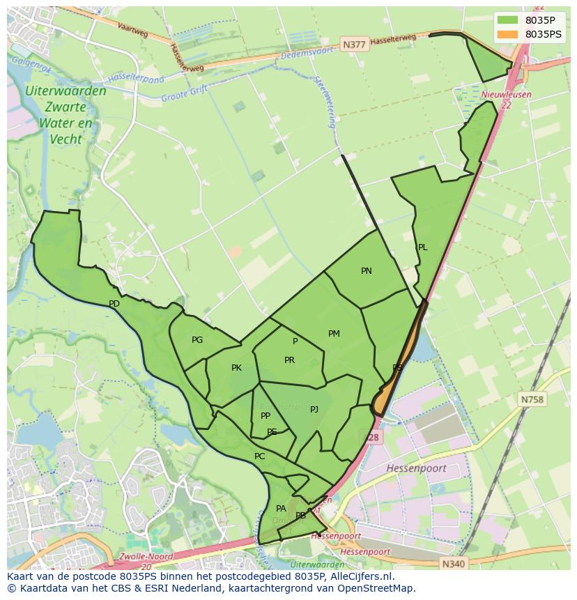 Afbeelding van het postcodegebied 8035 PS op de kaart.